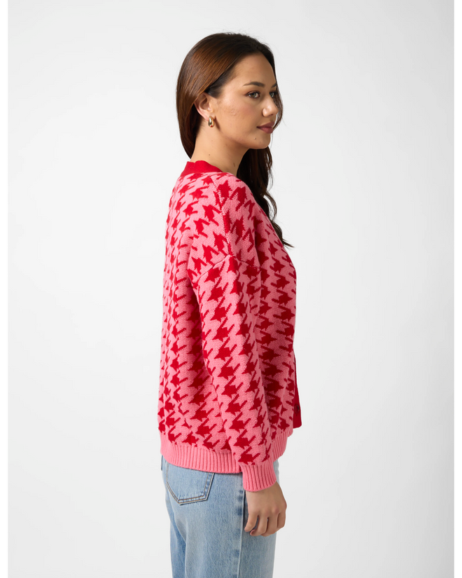 Stella and Gemma Xanthe Cardigan Houndstooth Red/Candy