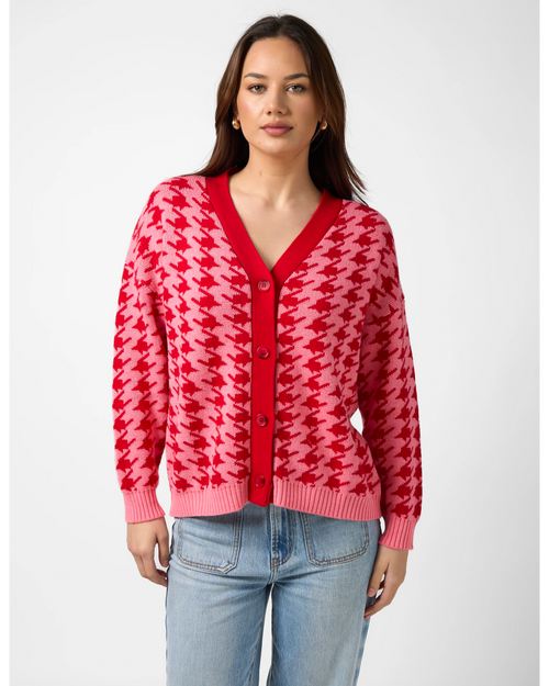 Stella and Gemma Xanthe Cardigan Houndstooth Red/Candy